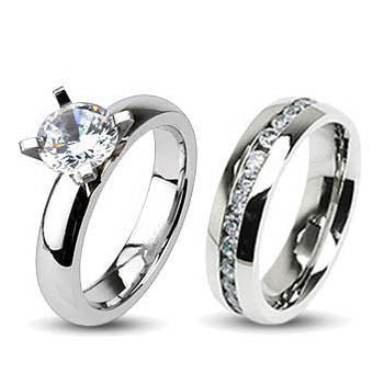 Eternity and Everlove Wedding Set - Graceful Set Of Stainless Steel Comfort-Fit Wedding Bands R-10032-R-10034