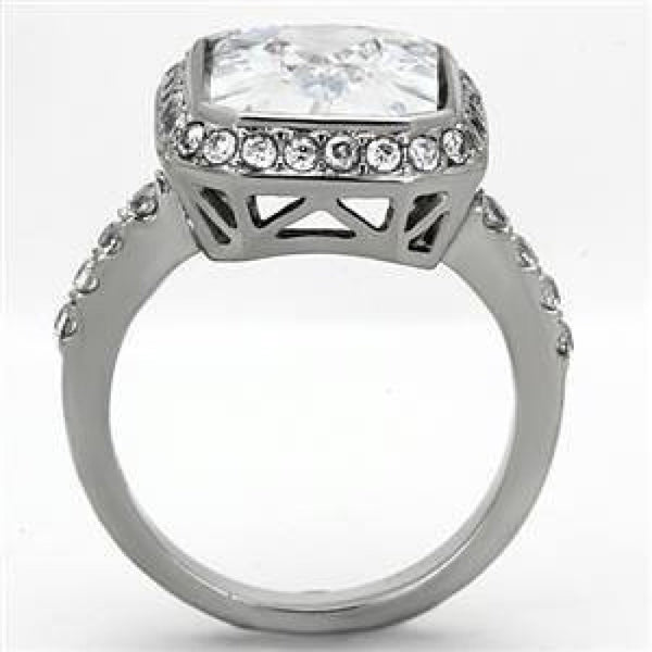 Lucille - Stainless Steel  Ring with Asscher Cut Cubic Zirconia Center Stone