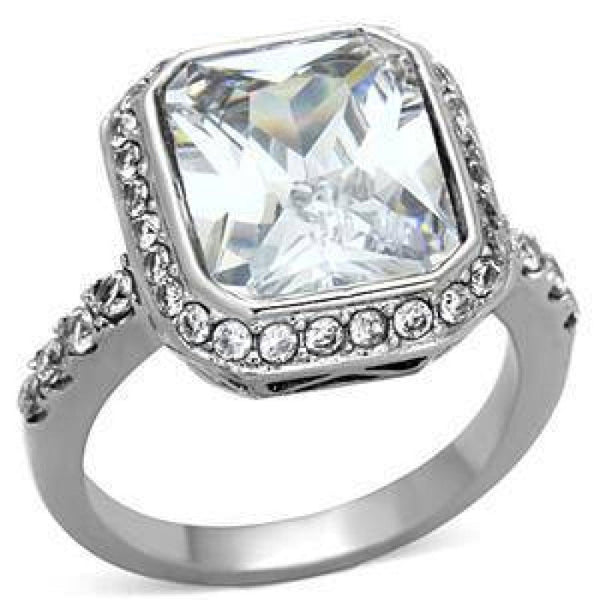 Lucille - Stainless Steel  Ring with Asscher Cut Cubic Zirconia Center Stone