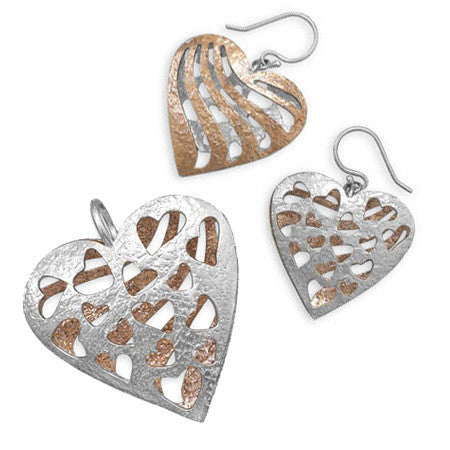 Opposites Attract Set - Two Toned Sterling Silver and Copper Reversible Set Of Pendant and Earrings E-10025-P-10046