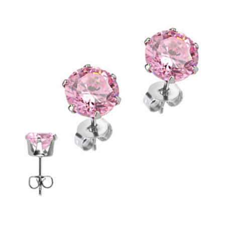 Pink Champagne – Surgical Stainless Steel Pink Cubic Zirconia Stud Earrings