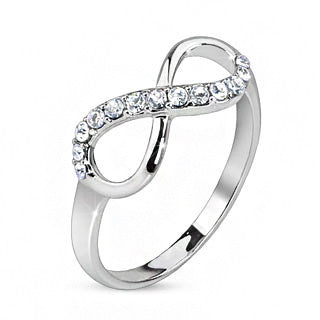 Infinitude- Cubic zirconia studded infinity symbol rhodium plated brass ring