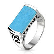 Santa Fe - Unique Design Turquoise Stone Stainless Steel Rectangular Ring