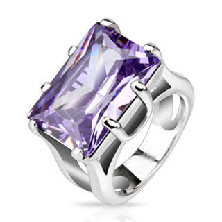 Diva - Purple Gem Cast Stone and Highly-Reflective Stainless Steel Engagement Ring