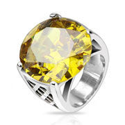 Sunfire - Yellow Topaz Cubic Zirconia Stainless Steel Comfort-Fit Engagement Ring