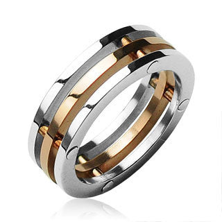 Gold Trinity– Industrial Rose Gold Silver Triple Bolted Band Stainless Steel Ring