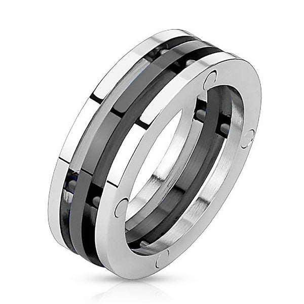 Black Trinity – Iindustrial Style Triple Bolted Combination Black and Stainless Steel Ring