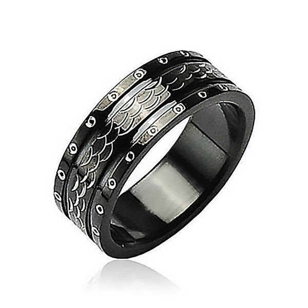 Black Dragon - Excellence in Style Black Stainless Steel Ring Armor-like Scales