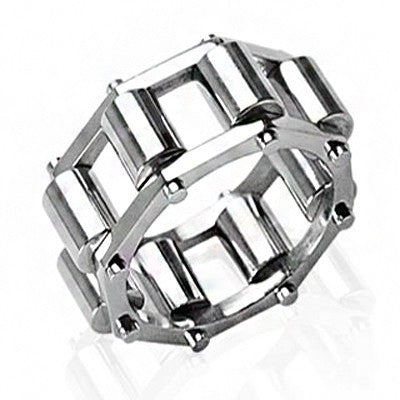 Conveyer Belt – Polished stainless steel spinning roller design linked men’s ring