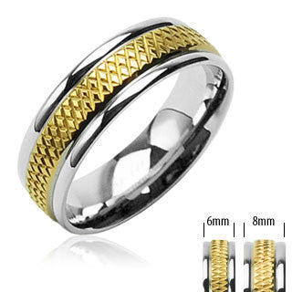 Tenacious – Semi Prism Gold Center Silver Stainless Steel Border Ring