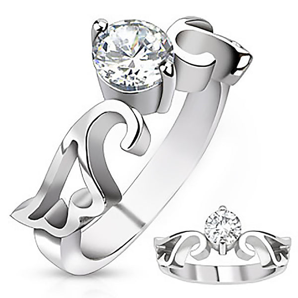 A Higher Love - Artistic Design Stainless Steel Ring with Round Cut Cubic Zirconia