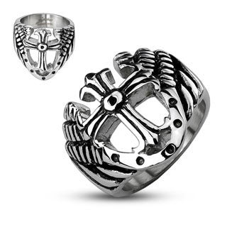 Cross of Protection - Strong Looks Black and Stainless Steel Royal Cross Ring