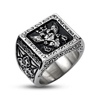 Steel Empire Signet - Royal Design Black and Stainless Steel Comfort-Fit Ring