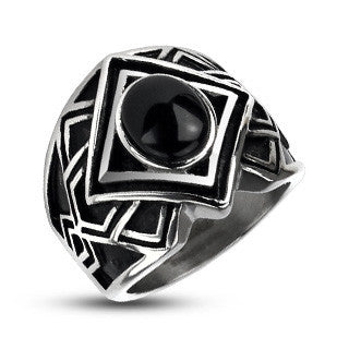 Magi - Captivating Geometric Design Silver and Black Stainless Steel Allure Of Gem Ring