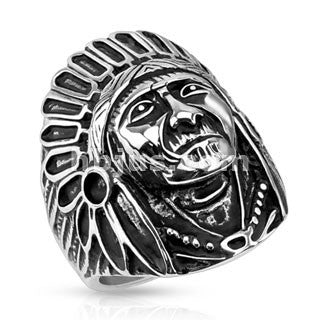 The Big Chief – Indian chief headdress war bonnet black oxidized stainless steel men’s ring