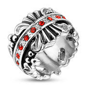 Royalty in Red - Royal Cown Design Stainless Steel Comfor-Fit Ring with Red CZ Center Band