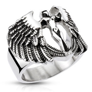 Road Angel – Black oxidized stainless steel protection angel ring