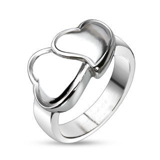 Hug My Heart – Polished stainless steel artistic double hearts ring