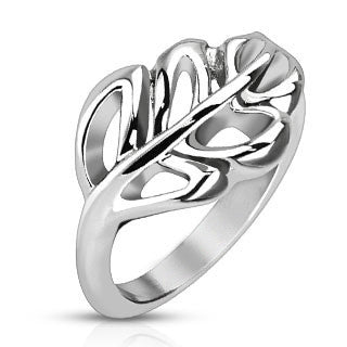 Nature's Promise - Stainless Steel Soft Edged Leaf Design Comfort-Fit Ring