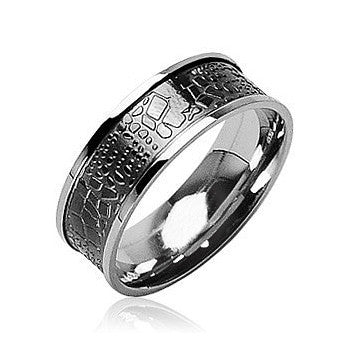 Crocodile Rock - Croc Skin Design Inlay Black and Stainless Steel Comfort-Fit Band