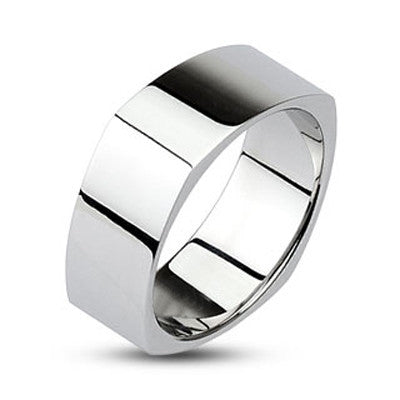 Smooth Corners - Mirror polished silver stainless steel square couples ring