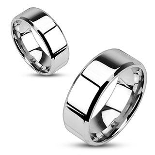 Mirror– 4mm , 6mm , 8mm widths -Polished Solid Silver Stainless Steel Beveled Edge Wedding Band