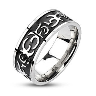 Outlaw – Black oxidized tribal fire design band stainless steel men’s ring