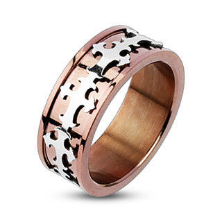 Cardinale Ring - Stainless Steel Anodized Copper Color with Celtic Crosses Center Ring