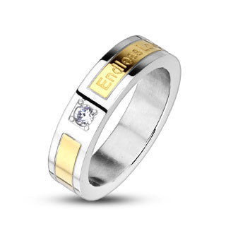 My Endless Love– White Cubic Zirconia Gold Silver Stainless Steel Engraved Endless Love Anniversary Band