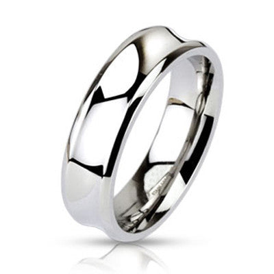 Illusion – Silver stainless steel concave surface couples ring