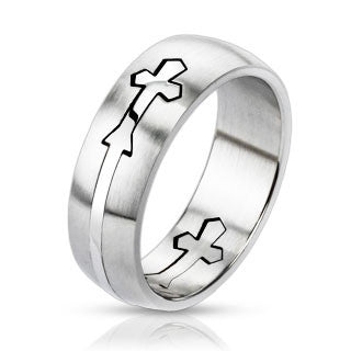 Loyalty – Artistic Cut Out Double Cross Design Stainless Steel Dome Band