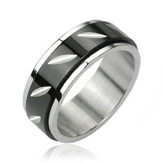 Revolution - Black Face-Cut Center Spinner Stainless Steel Ring