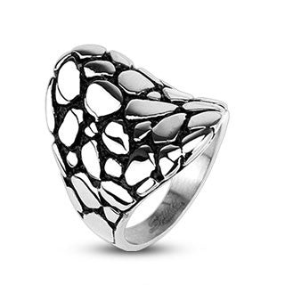 Giraffe - Giraffe Patterned Black & Stainless Steel Wild Style Ring