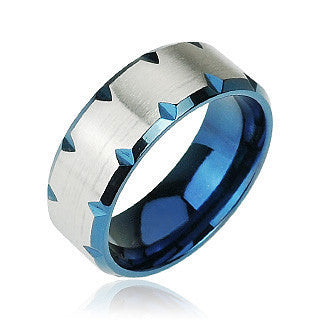 Blue Magma - Deep Blue Faceted Edges Shining Stainless Steel Modern Style Ring