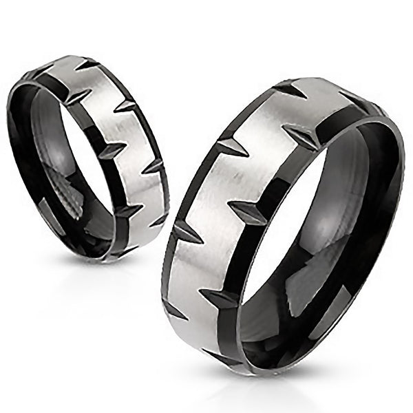 Black Magma - Modern Black and Stainless Steel Ring with Faceted Edges