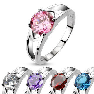 So In Love – Aqua, red, purple, white or pink solitaire cubic zirconia ring in stainless steel