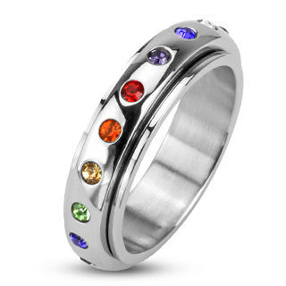 Freedom – High Shine Stainless Frosty Little Snowmen - Cute Sterling Silver French Wire Snowmen Character Charm EarringsSteel Multi-Colored Rainbow Cubic Zirconia Center Spinner Commitment Ring