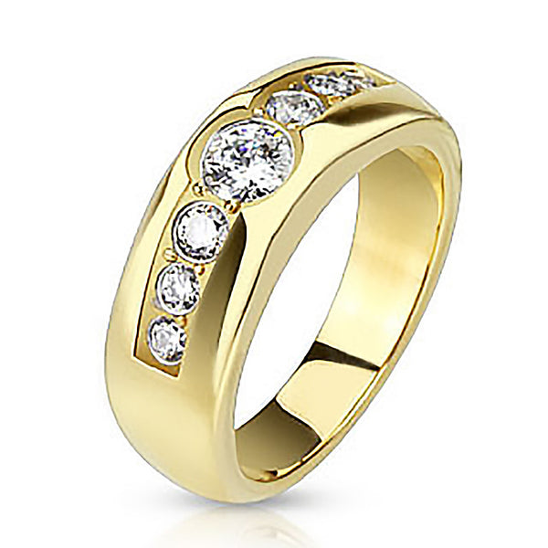 Artistry - Seven Beautiful Cubic Zirconias Gold IP Stainless Steel Engagement Ring