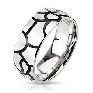 Craqueline – Black IP and silver stainless steel dome band ring