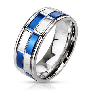 Checkmate – Highshine Blue and Silver Stainless Steel Two-Tone Checkered Pattern Band