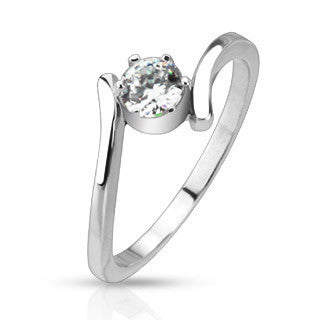 Cherish - Twirl Design Stainless Steel with Round-Cut Solitaire Cubic Zirconia Engagement Ring