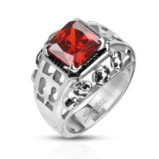 Rose Royal - Delicate Design Stainless Steel Comfort-Fit Ring with Deep Red Gem Stone