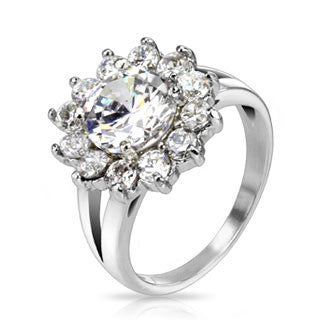 Sparkle Blossom - Cubic Zirconia's Flower Design Stainless Steel Engagement Ring