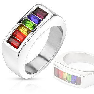 Librata - Rainbow Color Stainless Steel Ring with Beautiful Cubic Zirconia's.