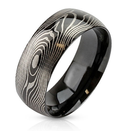 Prints Charming - Black IP stainless steel etched finger print design men's ring