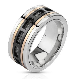 Spin Master - Tri-Tone Stainless Steel Center Comfort-Fit Ring