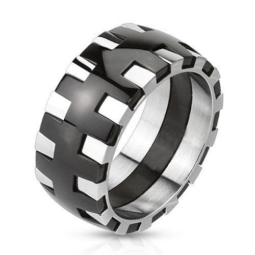 Gear – Rock 'n' Roll Polished Black Silver StainlesGear – Rock 'n' Roll Polished Black Silver Stainless Steel Cogwheel Design Rings Steel Cogwheel Design Ring