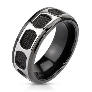 Determination - Black-IP Wired and overly Patterend Center Band Stainless Steel Comfort-Fit Ring