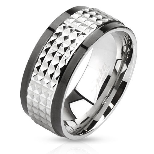 Tough Guy – Edgy Two-Tone Black and Silver Stainless Steel Spiked Ring