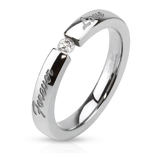 Sparks Fly - A Pure And Simple Cubic Zirconia Engraved Timeless Stainless Steel